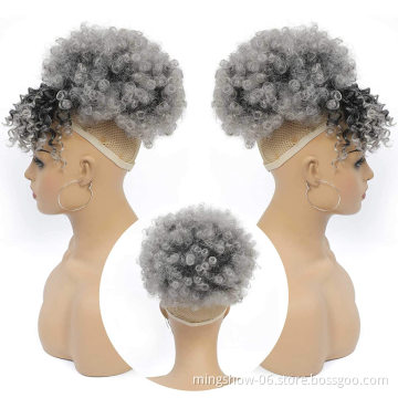 Synthetic kinky hair bun extensions hair bang with bun accessory maker